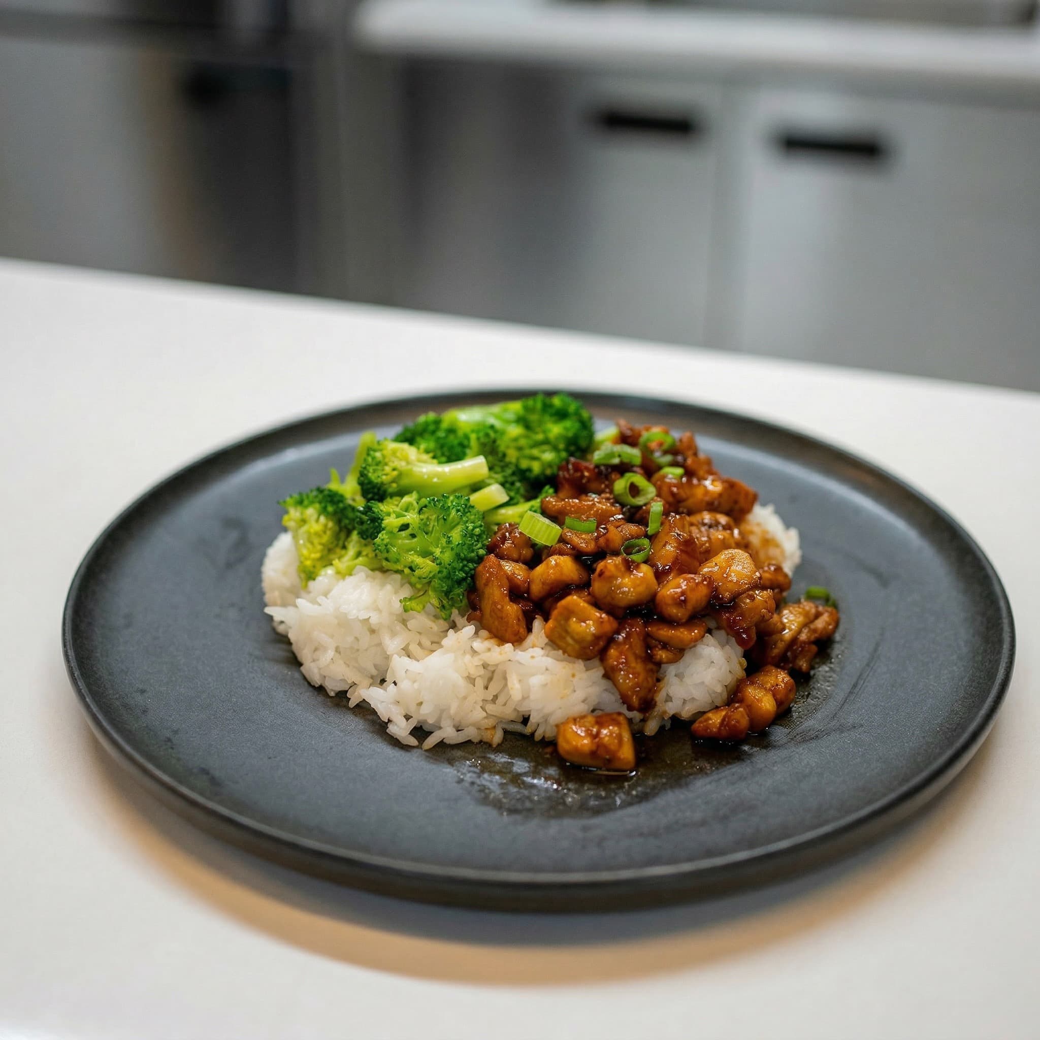 Honey garlic chicken with broccoli over rice